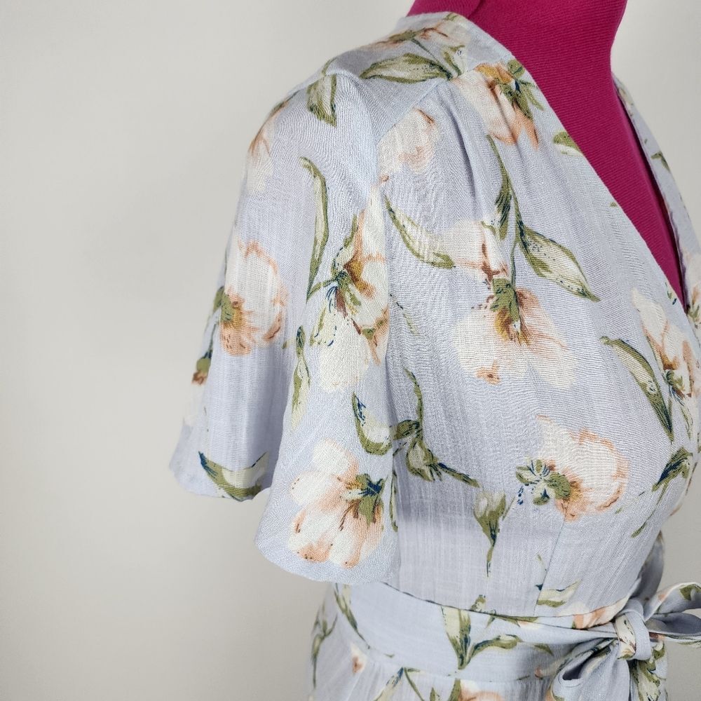 Promesa Floral Wrap Dress Light Blue Cotton Spandex Size M - Picture 11 of 16